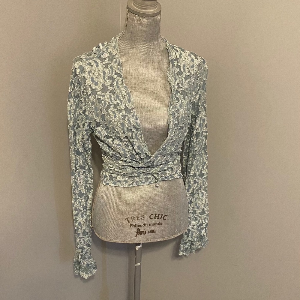 Light blue lace MODA wrap top
